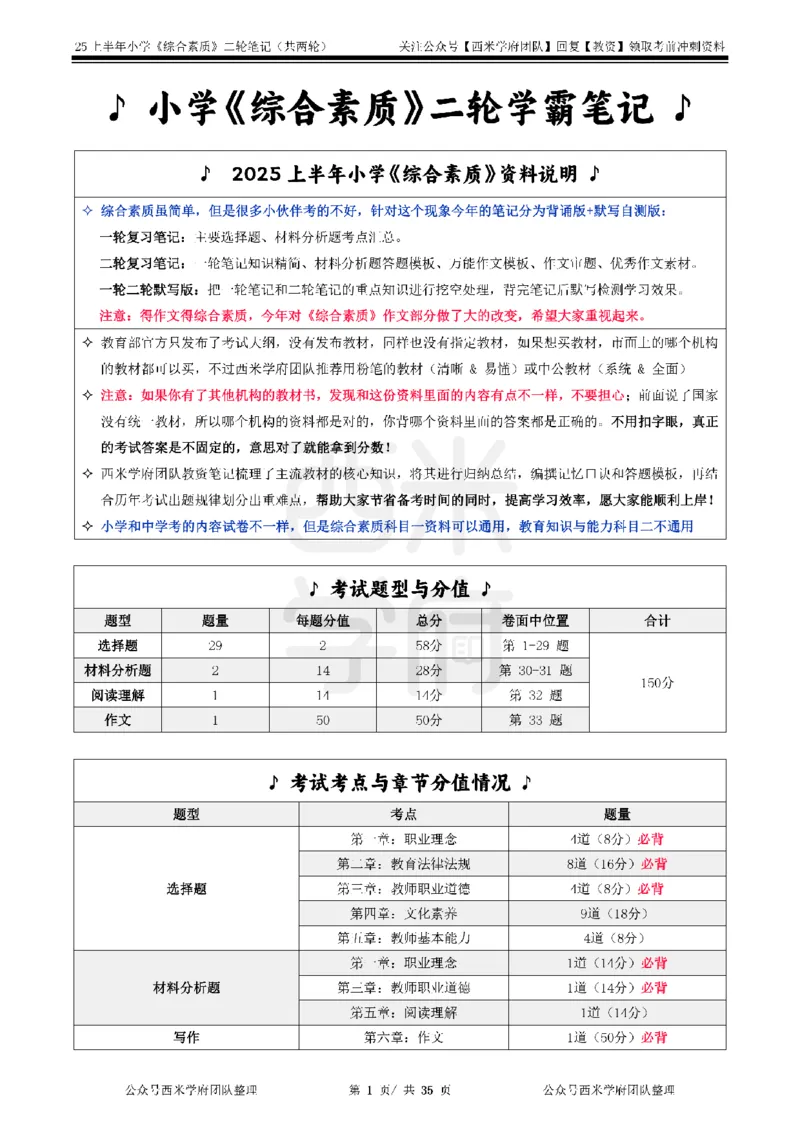 25上-小学-综合素质二轮笔记_教资备考_2026上_小学（科1+科2）_01.一轮笔记+二轮笔记+默写笔记（更新中）