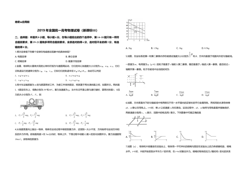 2019年全国统一高考物理试卷（新课标Ⅲ）（原卷版）_全国卷+地方卷_4.物理_1.物理高考真题试卷_2008-2020年_全国卷物理_全国统一高考物理（新课标ⅲ）16-21_A3word版