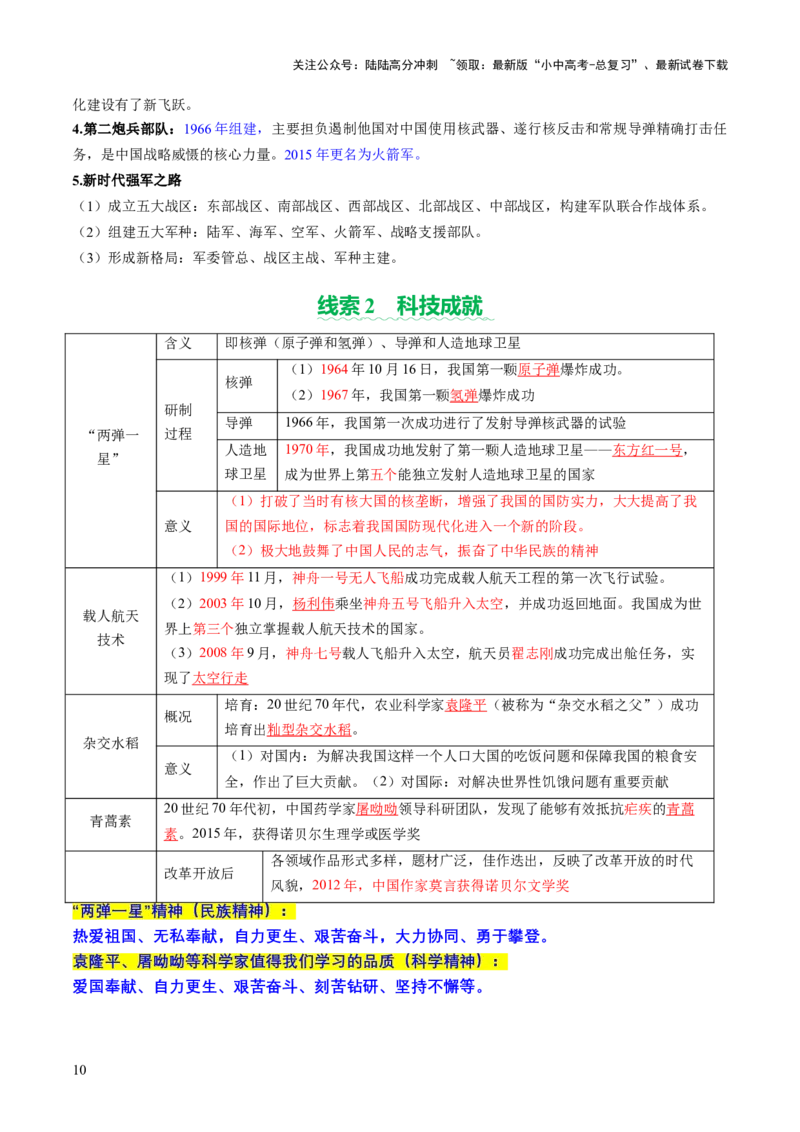 专题10万象更新：新中国国防、科技、文化与生活的蝶变（讲练）（原卷版）_02中考总复习（2026版更新中）_06-历史-中考总复习_2025年中考复习资料_2025中考二轮课件ppt+讲义+练习历史