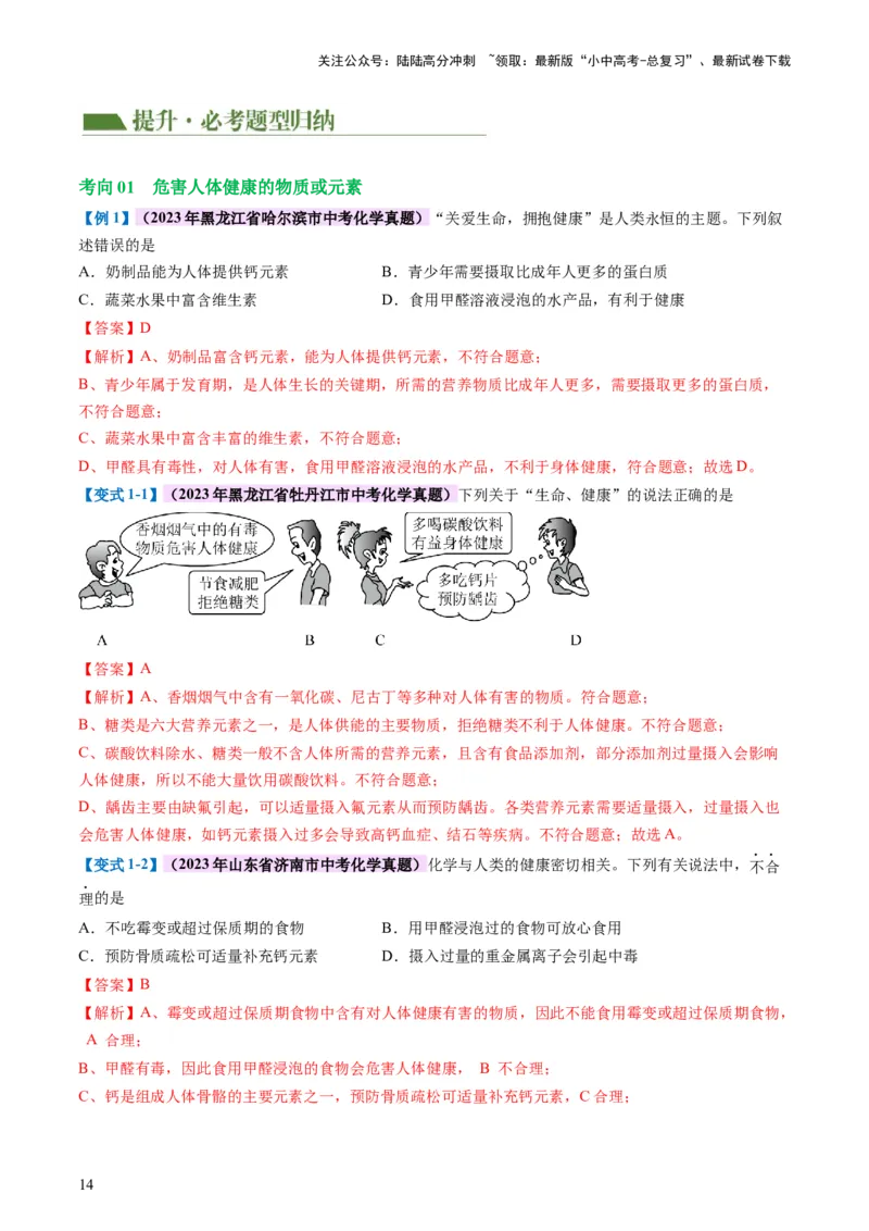 专题12化学与生活（讲义）-2024年中考化学一轮复习讲练测（全国通用）（解析版）_02中考总复习（2026版更新中）_05-化学-中考总复习_2024年中考复习资料_一轮复习资料