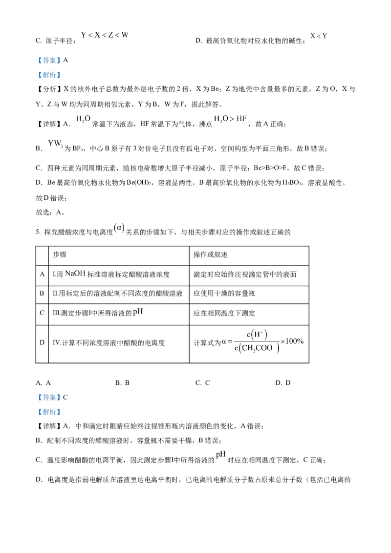 2022年福建省高考真题化学试题（解析版）_全国卷+地方卷_5.化学_1.化学高考真题试卷_2022年高考-化学_2022年新高考福建-化学