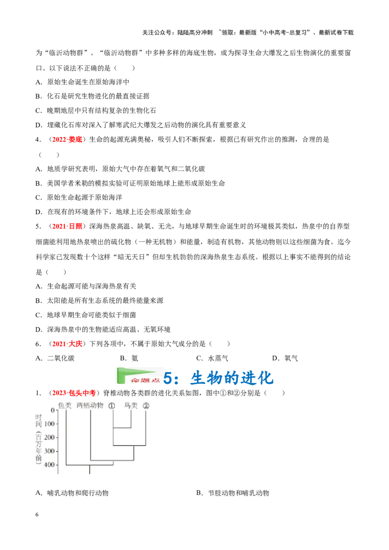专题11&nbsp;生物的分类、进化和多样性保护（原卷版）_02中考总复习（2026版更新中）_08-生物-中考总复习_2024年中考复习资料_专项复习