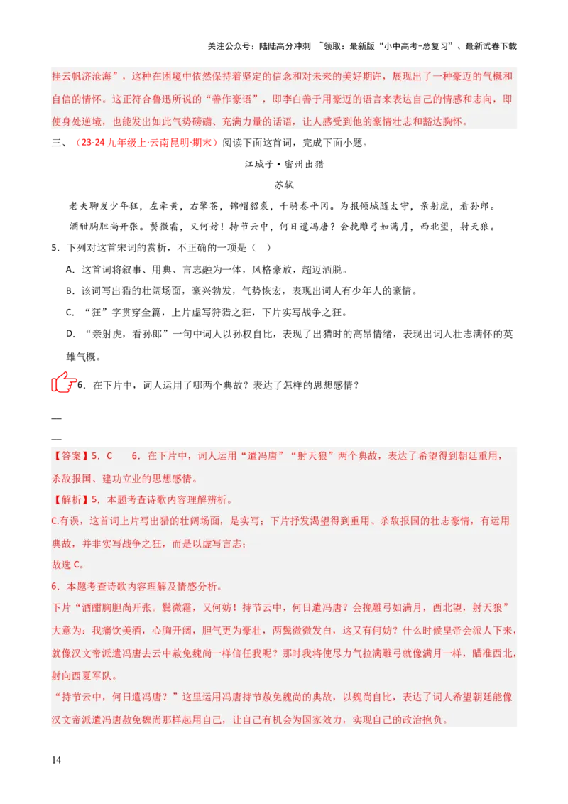 专题09：古诗词鉴赏之典故(练习）解析版_02中考总复习（2026版更新中）_01-语文-中考总复习_2026年中考复习（更新中）_上好课备战2026年中考语文一轮复习之古诗文专题（全国通用）