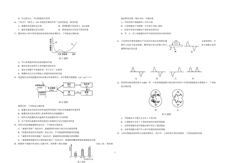 2019年浙江省高考生物1月（原卷版）_全国卷+地方卷_6.生物_1.生物高考真题试卷_2008-2020年_地方卷_浙江高考生物08-21_A3word版_PDF版（赠送）