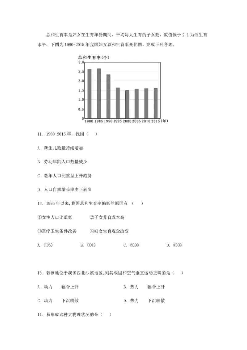2019年浙江省高考地理4月（原卷版）_全国卷+地方卷_8.地理_1.地理高考真题试卷_2008-2020年_地方卷_浙江高考地理08-21_A4word版_PDF版（赠送）