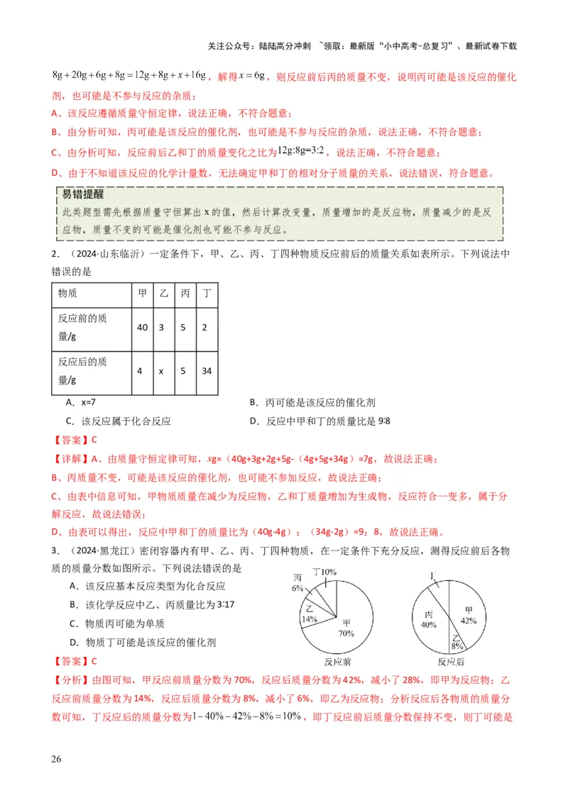 专题11质量守恒定律（解析版）_02中考总复习（2026版更新中）_05-化学-中考总复习_2025年中考复习资料_备战2025年中考化学真题题源解密