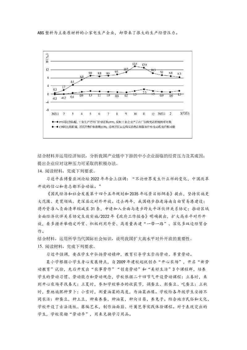 2022年高考全国乙卷政治真题（原卷版）_全国卷+地方卷_9.政治_1.政治高考真题试卷_2022年高考-政治_2022年全国乙卷-政治