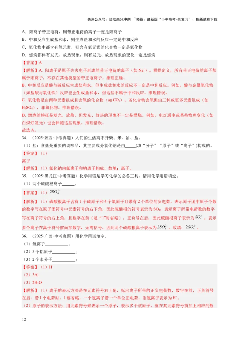 专题10微粒构成物质（解析版）_02中考总复习（2026版更新中）_05-化学-中考总复习_2026年中考复习（更新中）_好题汇编三年（2023-2025）中考化学真题分类汇编（全国通用）