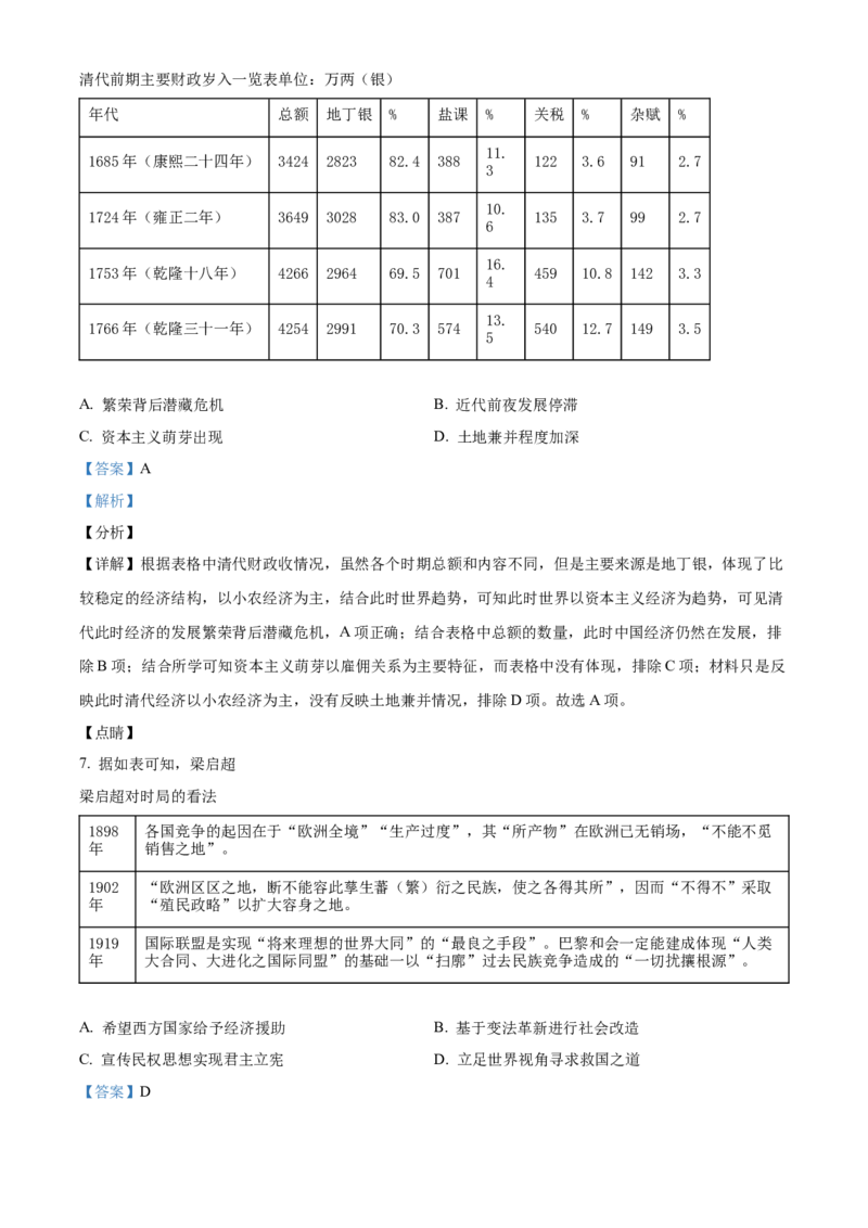 2021年新高考海南历史高考真题（解析版）_全国卷+地方卷_7.历史_1.历史高考真题试卷_2021年高考-历史_2021年新高考海南历史