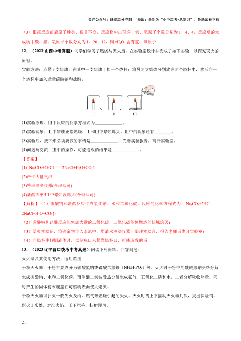 专题11燃料及其利用（练习）-2024年中考化学一轮复习讲练测（全国通用）（解析版）_02中考总复习（2026版更新中）_05-化学-中考总复习_2024年中考复习资料_一轮复习资料
