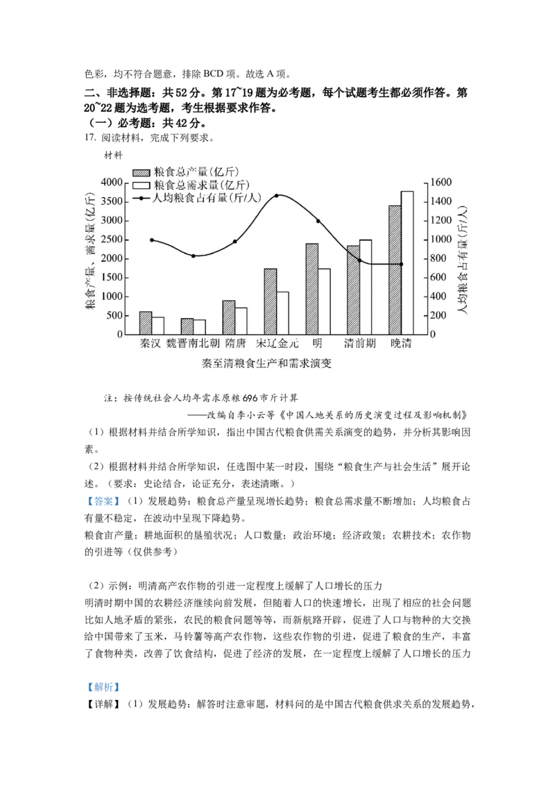 2022年新高考湖南历史高考真题（答案仅供参考）（解析版）_全国卷+地方卷_7.历史_1.历史高考真题试卷_2022年高考-历史_2022年湖南卷-历史