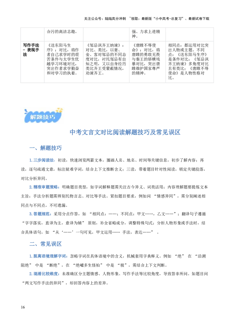 专题09：文言文阅读之文言文+文言文对比阅读(讲义）原卷版_02中考总复习（2026版更新中）_01-语文-中考总复习_2026年中考复习（更新中）