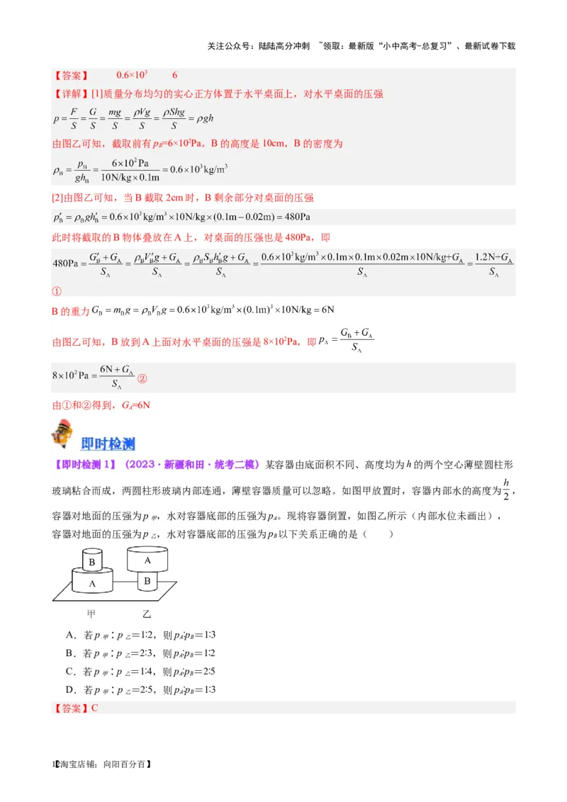 专题10压力与压强（解析版）_02中考总复习（2026版更新中）_04-物理-中考总复习_2024年中考复习资料_一轮复习_完备战2024年中考物理一轮复习考点帮（全国通用）