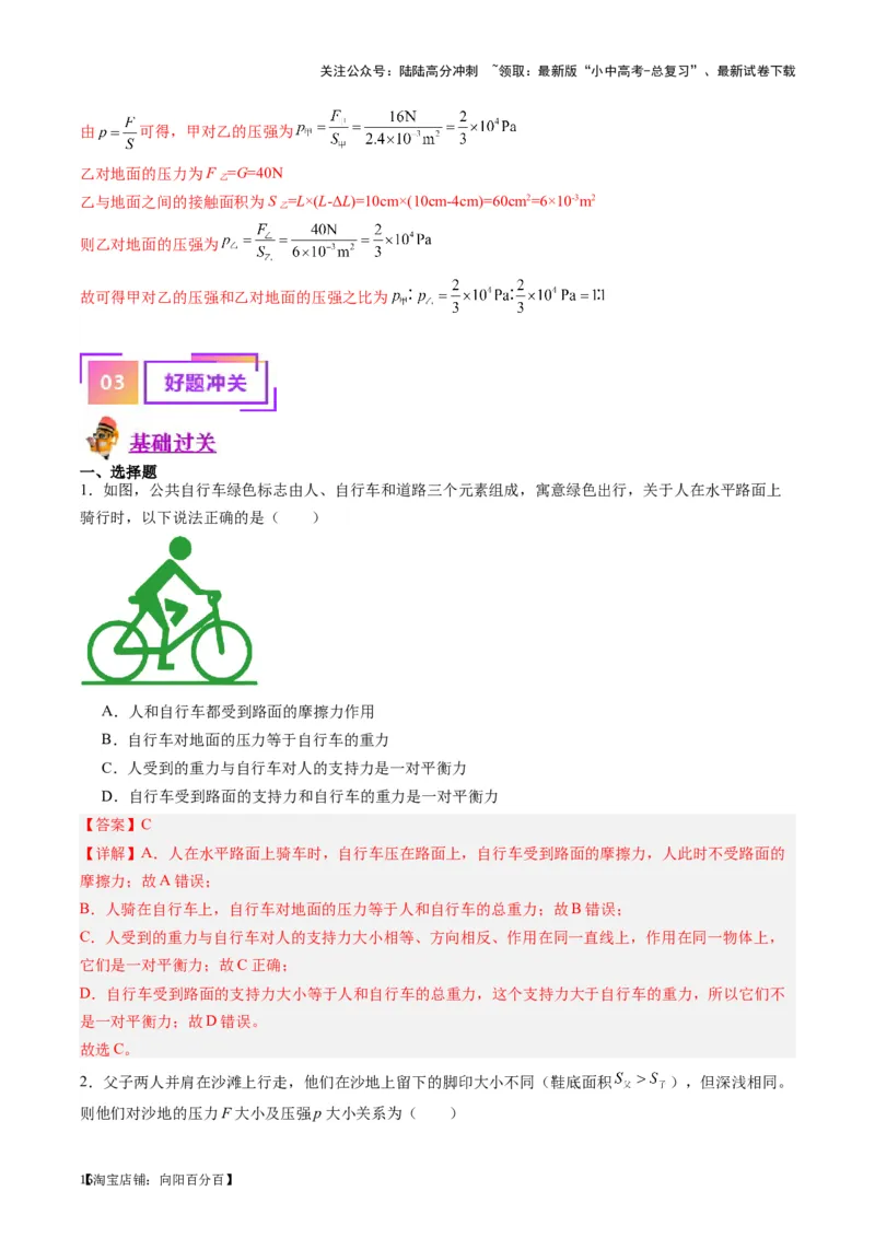 专题10压力与压强（解析版）_02中考总复习（2026版更新中）_04-物理-中考总复习_2024年中考复习资料_一轮复习_完备战2024年中考物理一轮复习考点帮（全国通用）