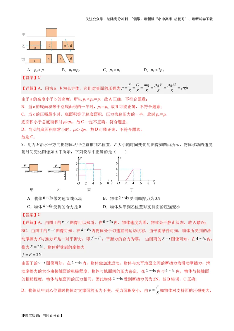 专题10压力与压强（解析版）_02中考总复习（2026版更新中）_04-物理-中考总复习_2024年中考复习资料_一轮复习_完备战2024年中考物理一轮复习考点帮（全国通用）