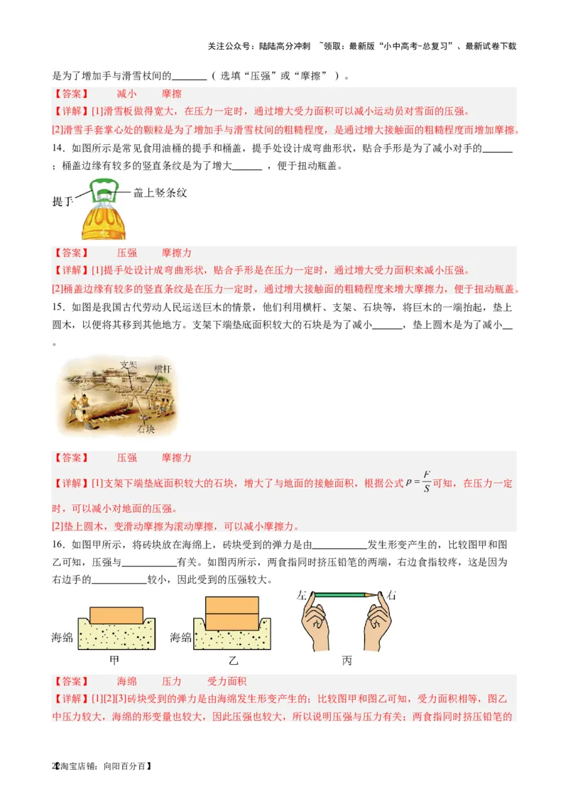 专题10压力与压强（解析版）_02中考总复习（2026版更新中）_04-物理-中考总复习_2024年中考复习资料_一轮复习_完备战2024年中考物理一轮复习考点帮（全国通用）