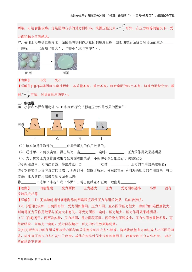 专题10压力与压强（解析版）_02中考总复习（2026版更新中）_04-物理-中考总复习_2024年中考复习资料_一轮复习_完备战2024年中考物理一轮复习考点帮（全国通用）