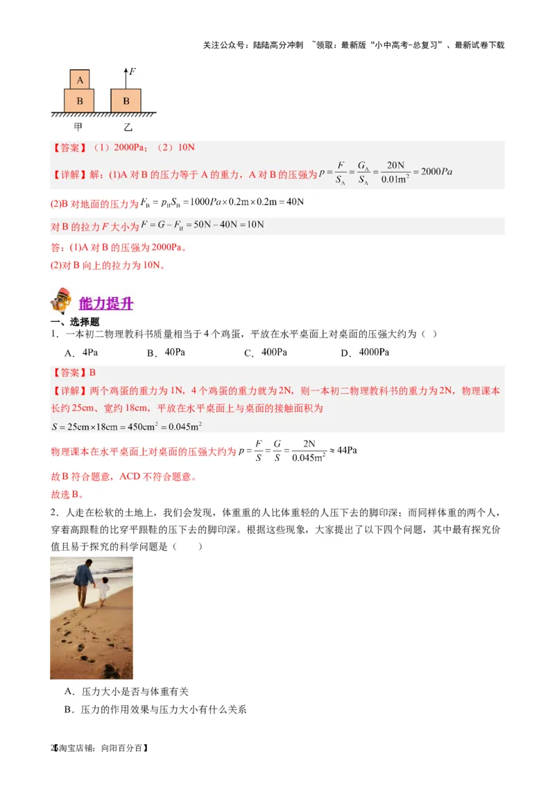 专题10压力与压强（解析版）_02中考总复习（2026版更新中）_04-物理-中考总复习_2024年中考复习资料_一轮复习_完备战2024年中考物理一轮复习考点帮（全国通用）