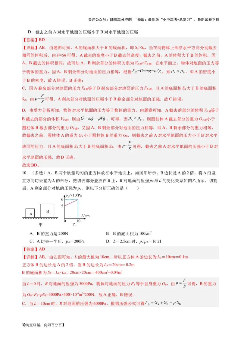 专题10压力与压强（解析版）_02中考总复习（2026版更新中）_04-物理-中考总复习_2024年中考复习资料_一轮复习_完备战2024年中考物理一轮复习考点帮（全国通用）