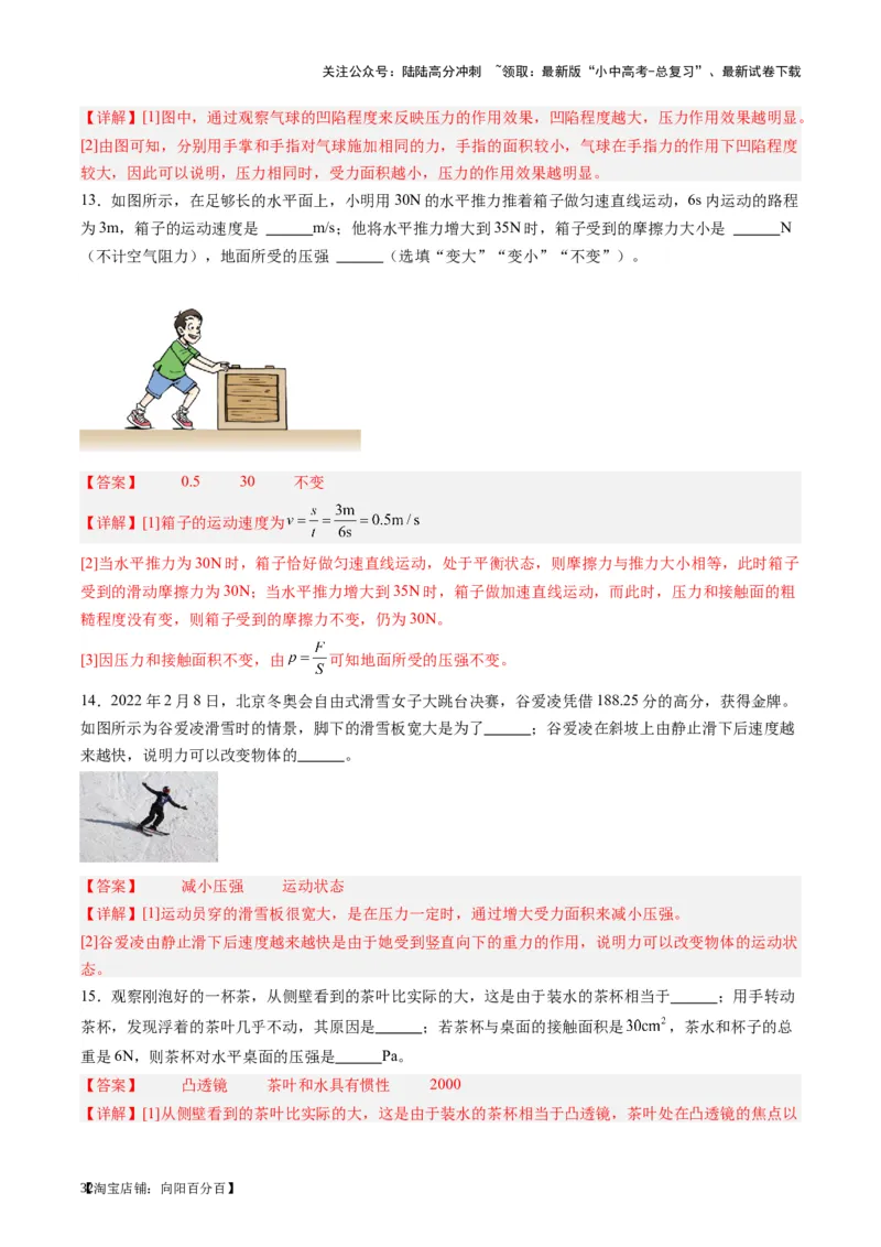 专题10压力与压强（解析版）_02中考总复习（2026版更新中）_04-物理-中考总复习_2024年中考复习资料_一轮复习_完备战2024年中考物理一轮复习考点帮（全国通用）