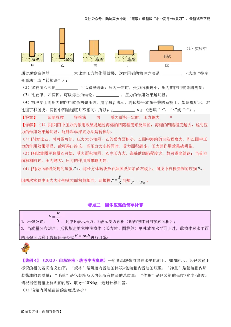 专题10压力与压强（解析版）_02中考总复习（2026版更新中）_04-物理-中考总复习_2024年中考复习资料_一轮复习_完备战2024年中考物理一轮复习考点帮（全国通用）