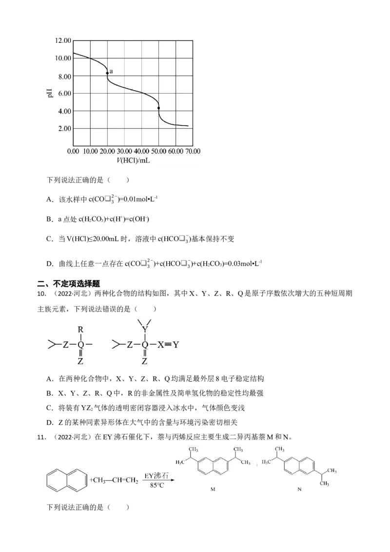 2022年高考化学真题（河北自主命题）（原卷版）_全国卷+地方卷_5.化学_1.化学高考真题试卷_2022年高考-化学_2022年河北卷-化学