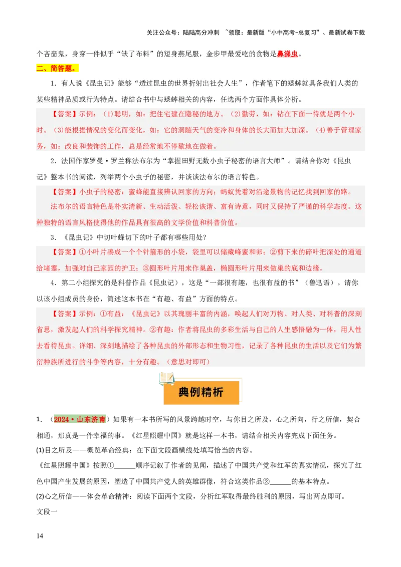 专题12《红星照耀中国》《昆虫记》（13份思维导图+2部名著梳理+7种突破易混易错法）（解析版）_02中考总复习（2026版更新中）_01-语文-中考总复习_2025年中考资料