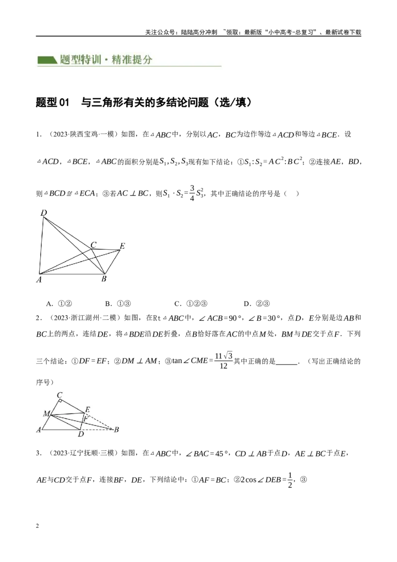 专题10三角形压轴（原卷版）_02中考总复习（2026版更新中）_02-数学-中考总复习_2024年中考复习资料_二轮复习资料_完2024年中考数学二轮复习课件+讲义+练习（全国通用）_练习