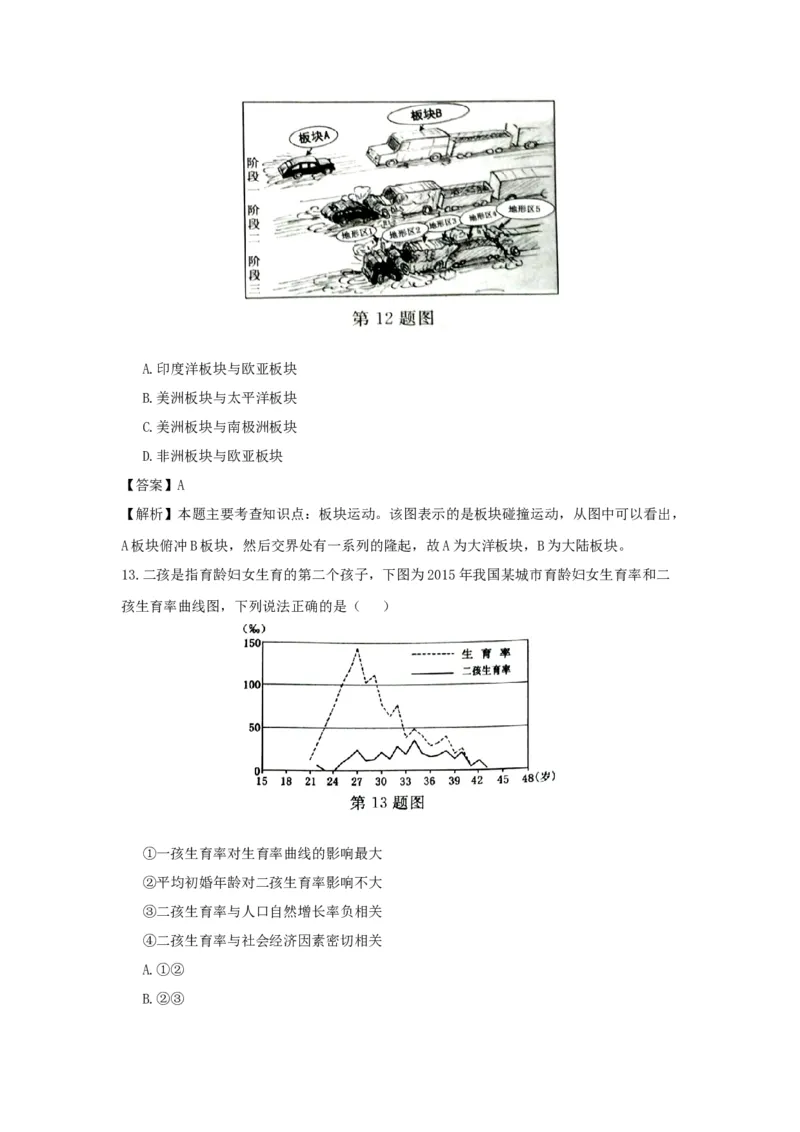 2017年浙江省高考地理4月（解析版）_全国卷+地方卷_8.地理_1.地理高考真题试卷_2008-2020年_地方卷_浙江高考地理08-21_A4word版