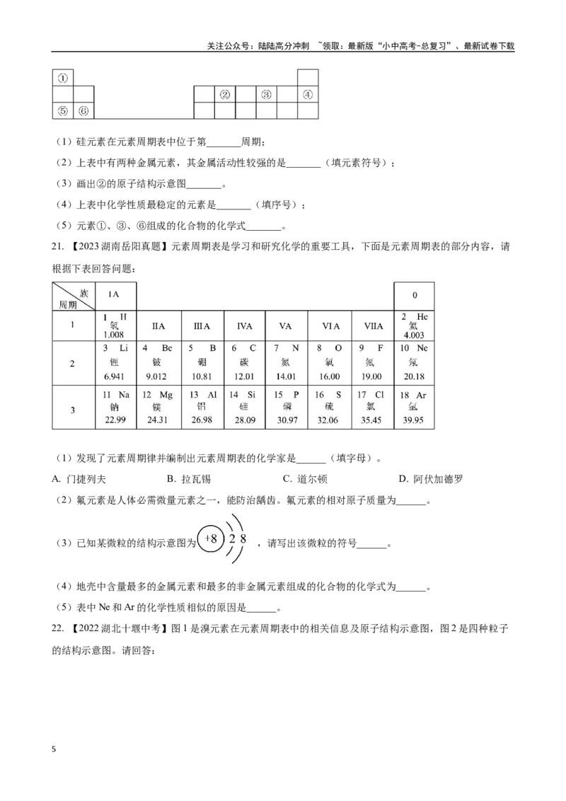 专题11认识化学元素（原卷版）_02中考总复习（2026版更新中）_05-化学-中考总复习_2024年中考复习资料_专项复习资料_完三年（2021-2023）中考化学真题分项汇编（全国通用）