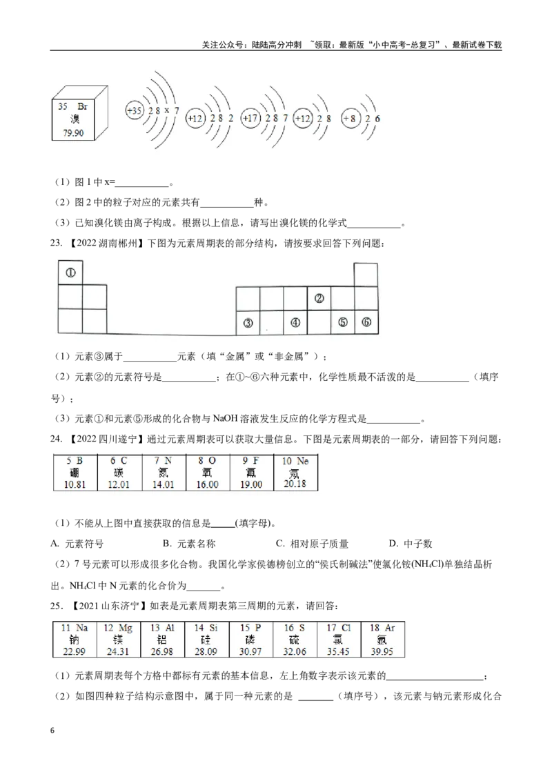 专题11认识化学元素（原卷版）_02中考总复习（2026版更新中）_05-化学-中考总复习_2024年中考复习资料_专项复习资料_完三年（2021-2023）中考化学真题分项汇编（全国通用）