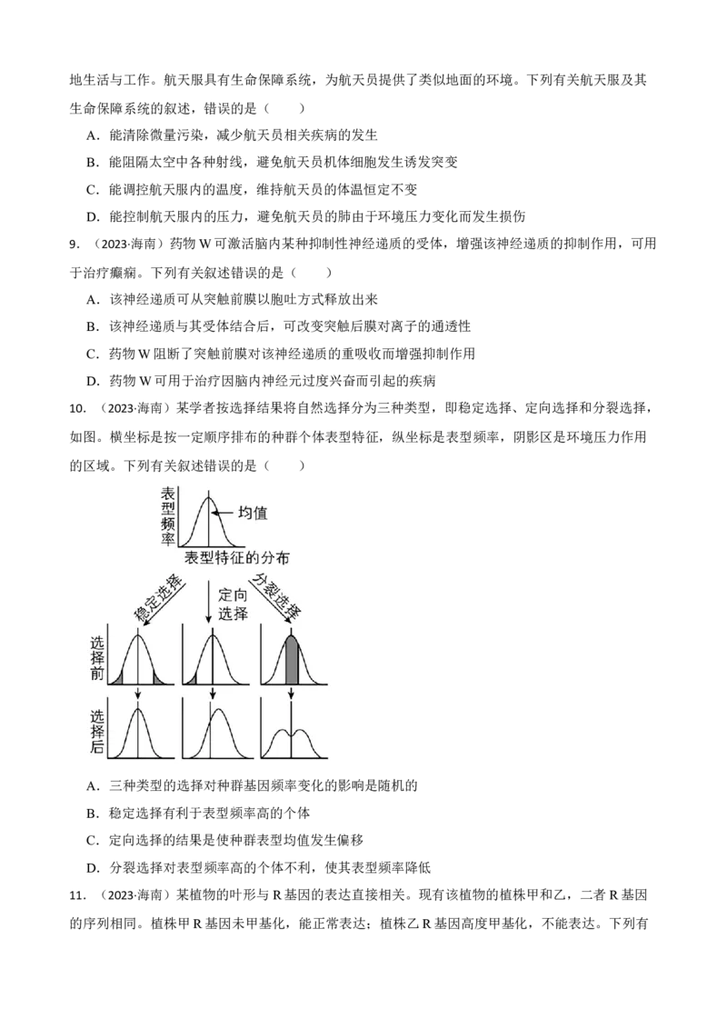 2023年新高考生物真题试卷（海南卷）（原卷版）_全国卷+地方卷_6.生物_1.生物高考真题试卷_2023年高考-生物_2023年海南自主命题