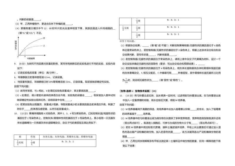 2018年高考真题生物（山东卷）（原卷版）_全国卷+地方卷_6.生物_1.生物高考真题试卷_2008-2020年_地方卷_山东高考生物08-21_山东高考生物_A3版