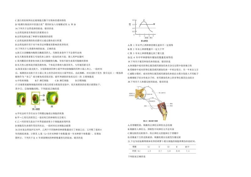 2018年浙江省高考生物4月（原卷版）_全国卷+地方卷_6.生物_1.生物高考真题试卷_2008-2020年_地方卷_浙江高考生物08-21_A3word版_原卷版（建议只打印原卷版，解析版手机对答案即可）