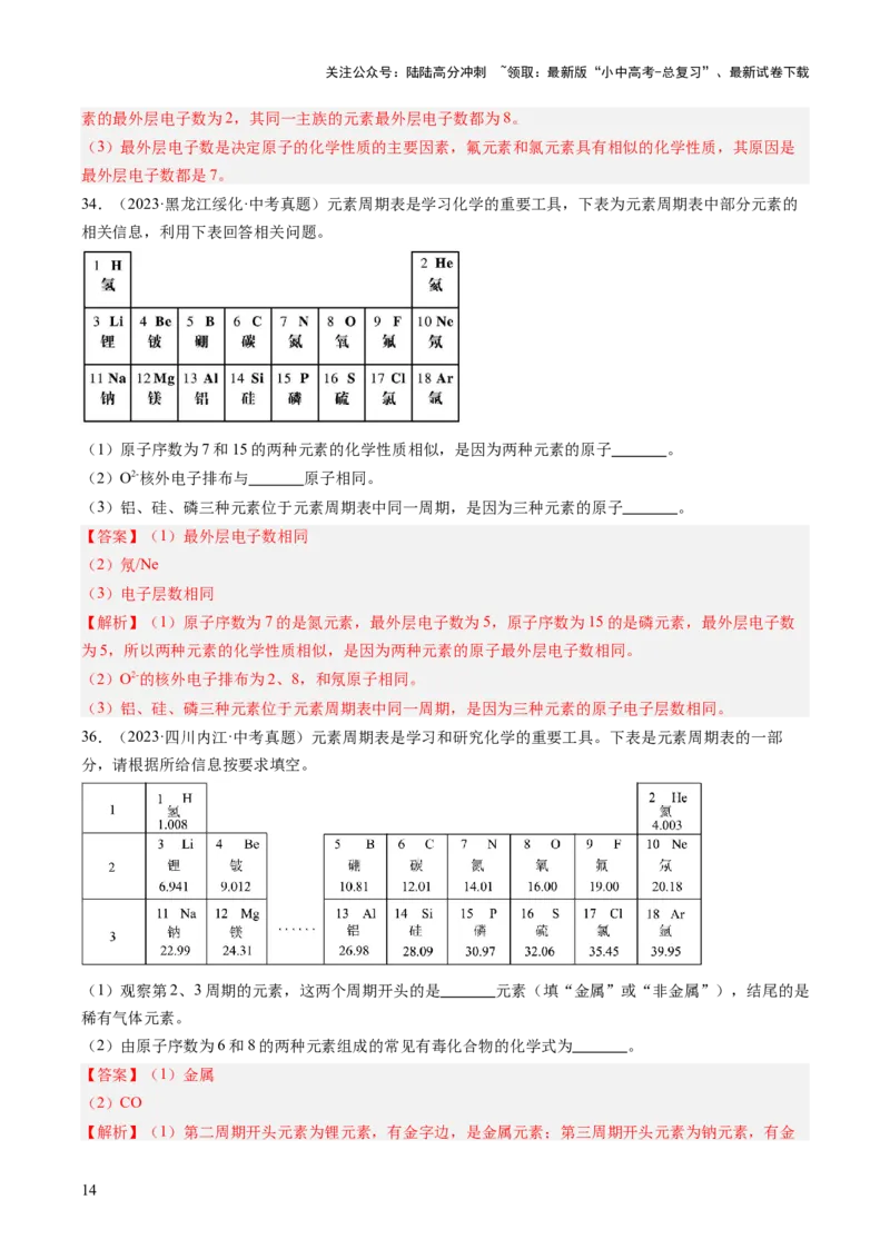 专题11认识化学元素（解析版）-好题汇编三年（2022-2024）中考化学真题分类汇编（全国通用）_02中考总复习（2026版更新中）_05-化学-中考总复习_2025年中考复习资料
