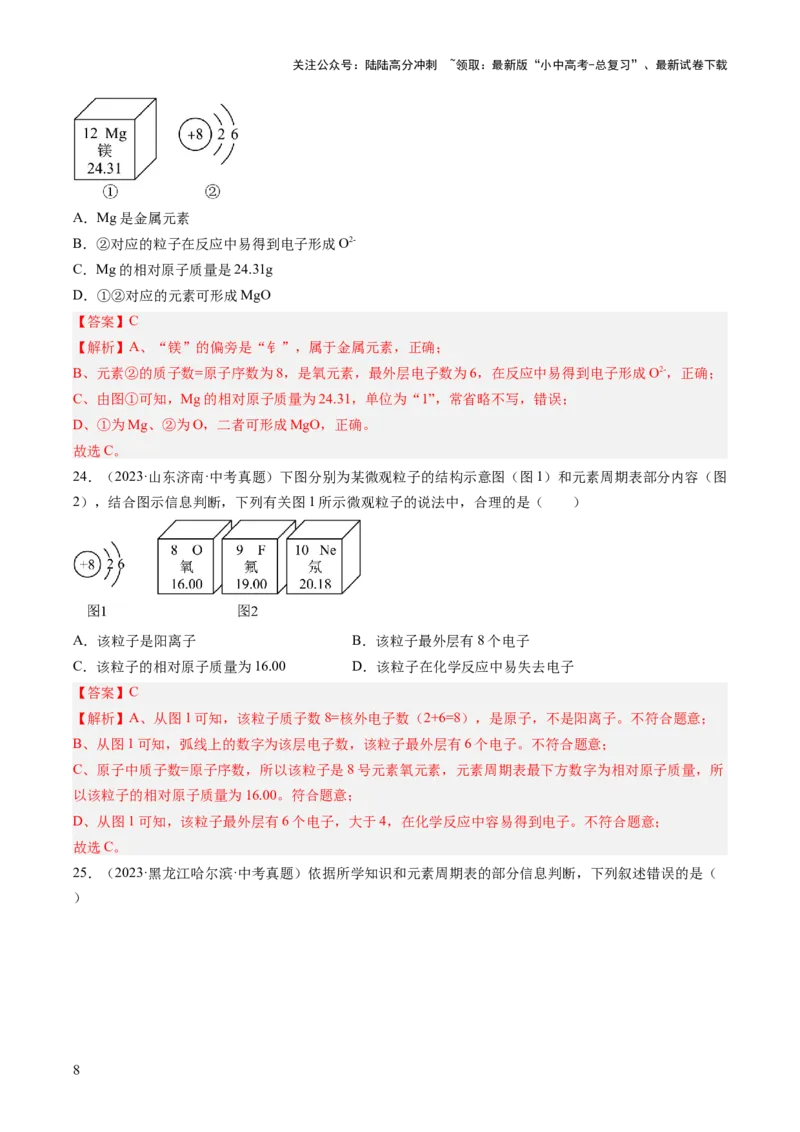 专题11认识化学元素（解析版）-好题汇编三年（2022-2024）中考化学真题分类汇编（全国通用）_02中考总复习（2026版更新中）_05-化学-中考总复习_2025年中考复习资料