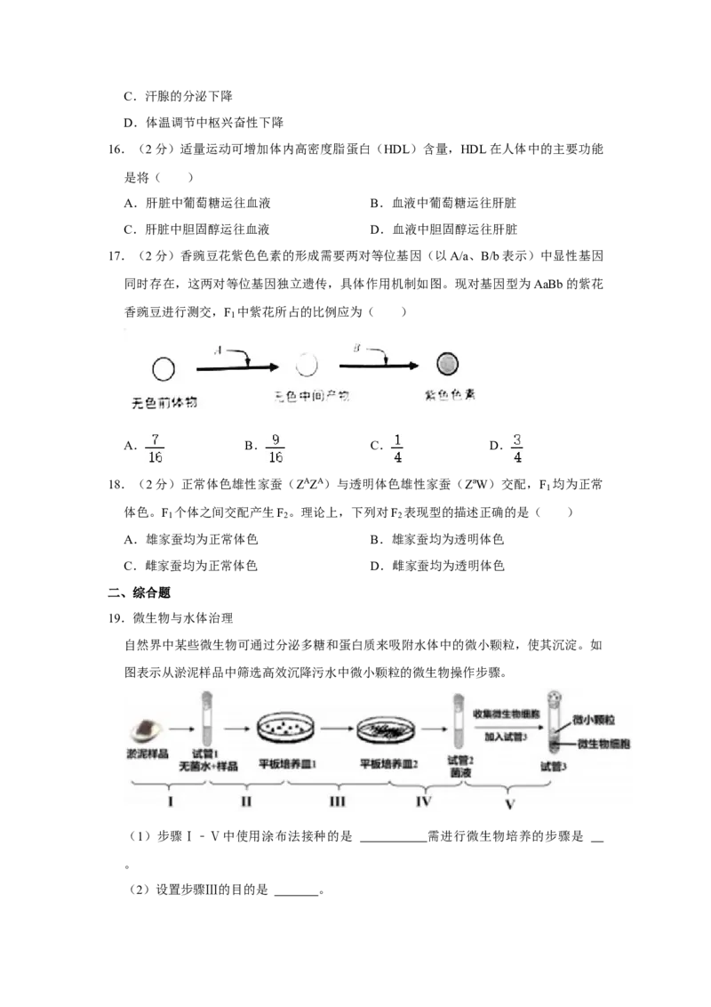 2022年上海市高考生物真题（原卷版）_全国卷+地方卷_6.生物_1.生物高考真题试卷_2022年高考-生物_2022年上海卷-生物