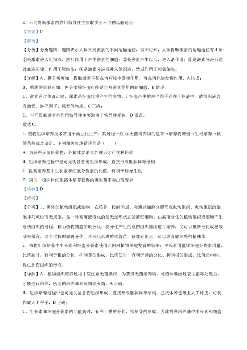 2021年新高考江苏生物高考真题（解析版）_全国卷+地方卷_6.生物_1.生物高考真题试卷_2021年高考-生物_2021年新高考江苏生物