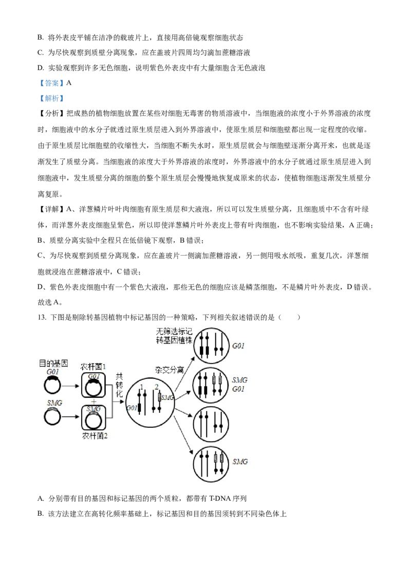 2021年新高考江苏生物高考真题（解析版）_全国卷+地方卷_6.生物_1.生物高考真题试卷_2021年高考-生物_2021年新高考江苏生物