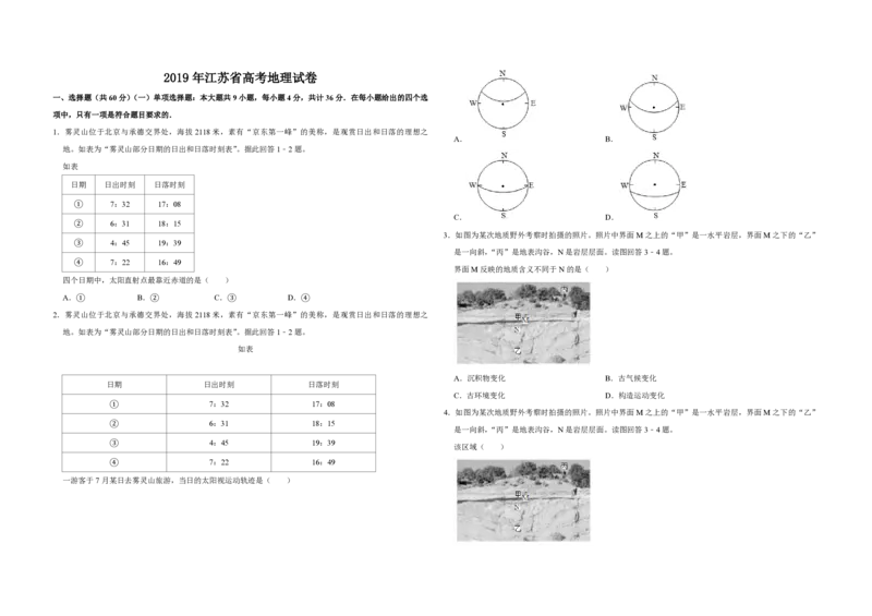 2019年江苏省高考地理试卷_全国卷+地方卷_8.地理_1.地理高考真题试卷_2008-2020年_地方卷_江苏高考地理08-21_A3word版_PDF版（赠送）