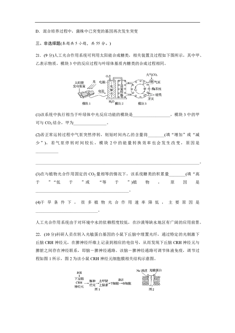 2020年高考真题生物（山东卷）（原卷版）_全国卷+地方卷_6.生物_1.生物高考真题试卷_2008-2020年_地方卷_山东高考生物08-21_山东高考生物_A4版_pdf版