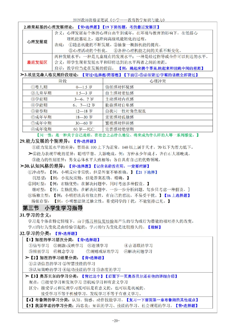 26《小学教育知识与能力》重点笔记_教资备考_2026上_小学（科1+科2）_01.一轮笔记+二轮笔记+默写笔记（更新中）
