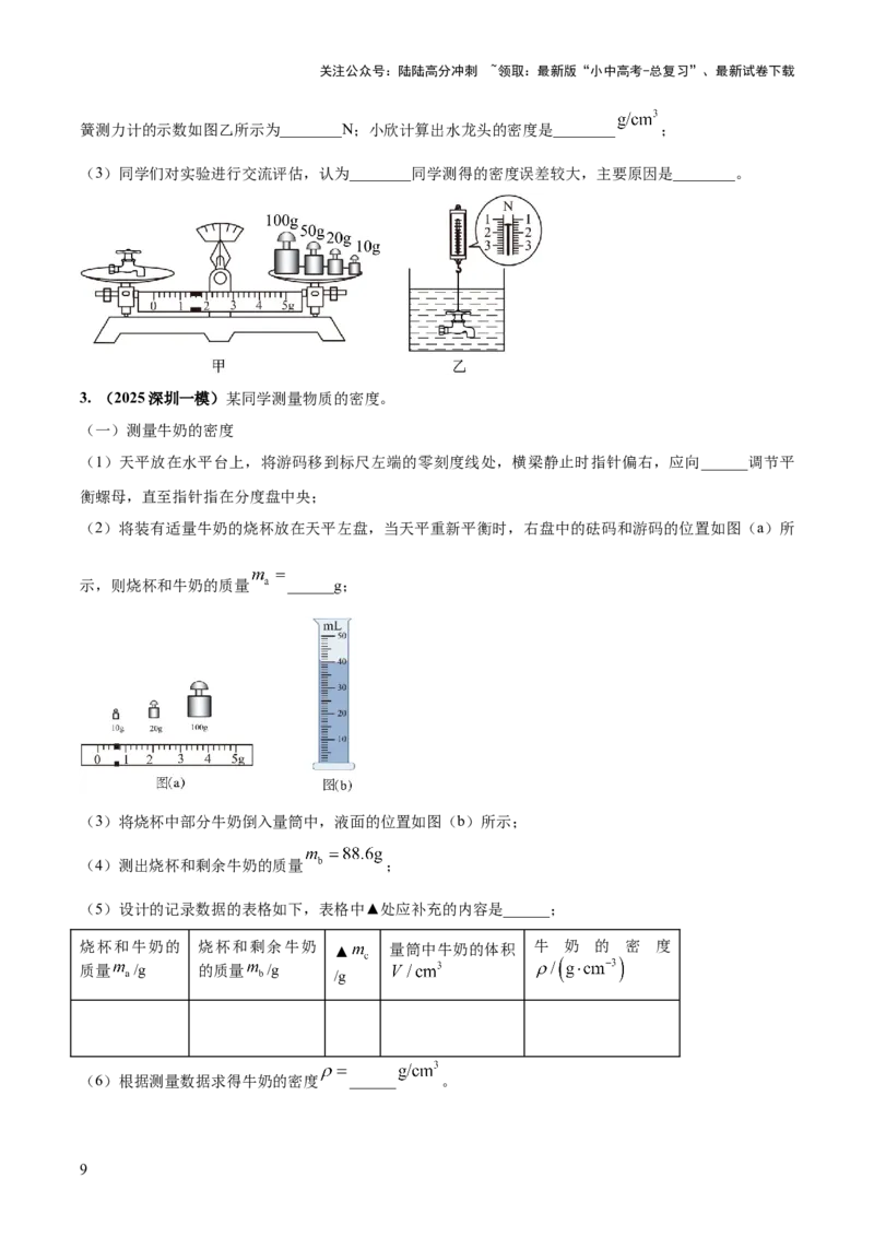 专题09特殊方法测量密度（原卷版）_02中考总复习（2026版更新中）_04-物理-中考总复习_2025年中考复习资料_2025年中考物理答题方法模板