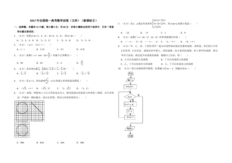 2017年全国统一高考数学试卷（文科）（新课标Ⅱ）（解析版）_全国卷+地方卷_2.数学_1.数学高考真题试卷_2008-2020年_地方卷_辽宁省高考数学08-22_数学（文科）_A3word版
