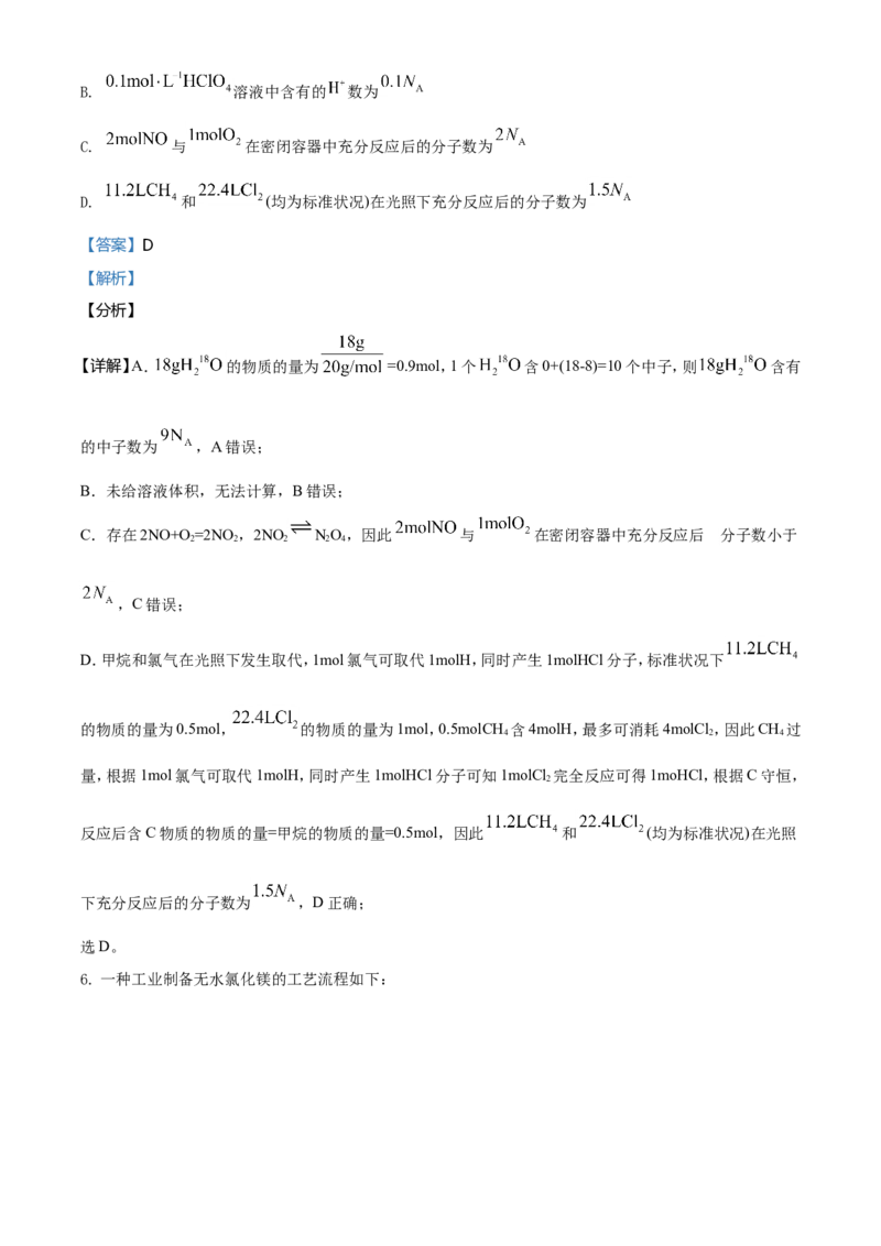2021年湖南省普通高中学业水平选择性考试化学试题（湖南卷）（解析版）_全国卷+地方卷_5.化学_1.化学高考真题试卷_2021年高考-化学_2021年新高考湖南化学_A4Word版