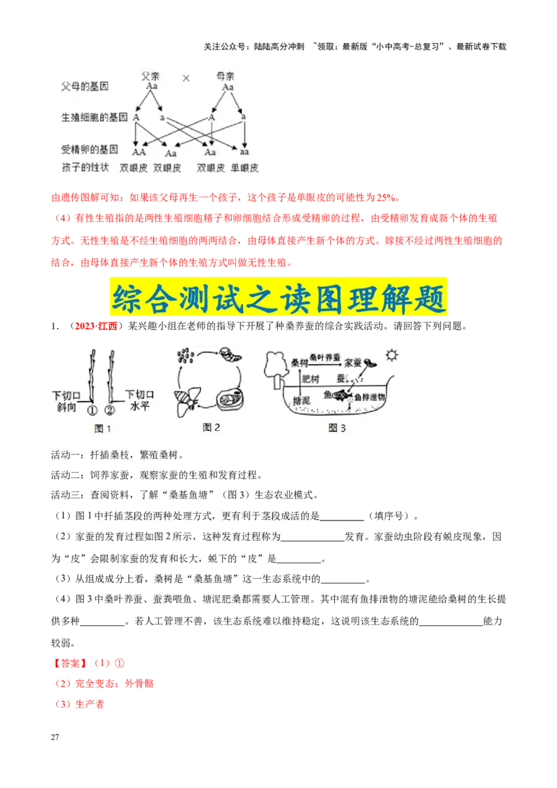 专题12&nbsp;其他生物的生殖和发育（解析版）_02中考总复习（2026版更新中）_08-生物-中考总复习_2024年中考复习资料_专项复习_完三年（2021-2023）中考生物真题分项汇编（全国通用）