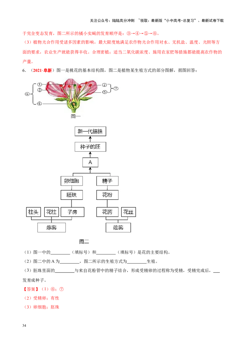 专题12&nbsp;其他生物的生殖和发育（解析版）_02中考总复习（2026版更新中）_08-生物-中考总复习_2024年中考复习资料_专项复习_完三年（2021-2023）中考生物真题分项汇编（全国通用）