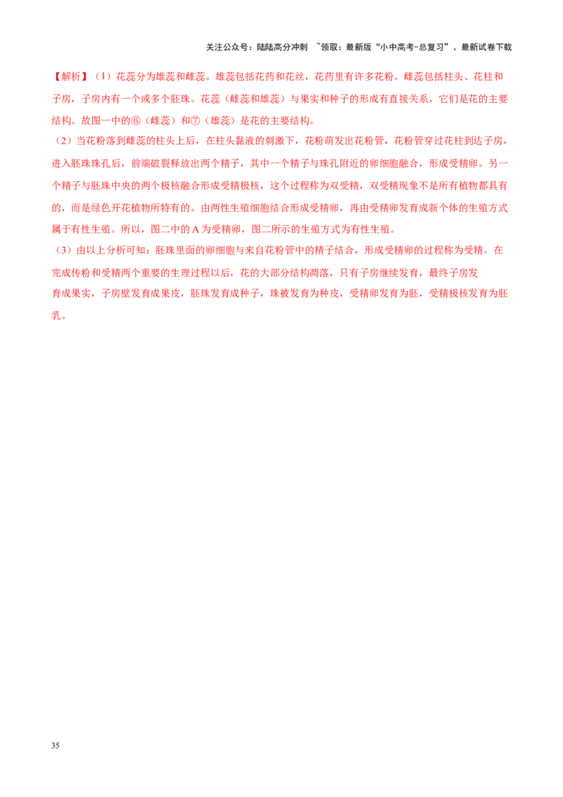 专题12&nbsp;其他生物的生殖和发育（解析版）_02中考总复习（2026版更新中）_08-生物-中考总复习_2024年中考复习资料_专项复习_完三年（2021-2023）中考生物真题分项汇编（全国通用）
