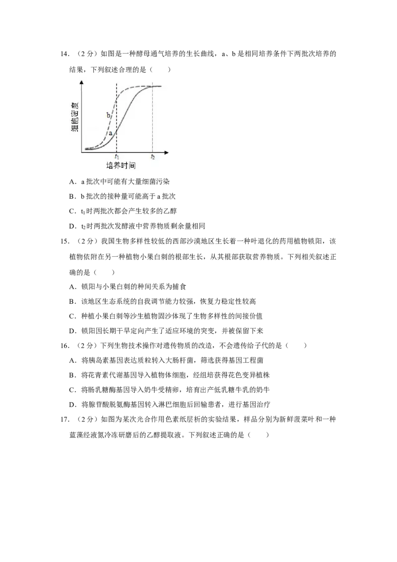 2019年江苏省高考生物试卷_全国卷+地方卷_6.生物_1.生物高考真题试卷_2008-2020年_地方卷_江苏高考生物07-20_A4word版