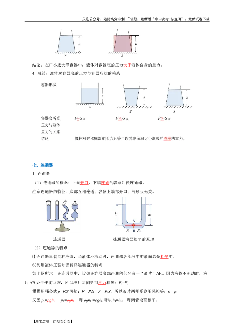 专题09压强（知识梳理+典例+练习）-2024物理中考一轮复习精品资料（教师版）_02中考总复习（2026版更新中）_04-物理-中考总复习_2024年中考复习资料_一轮复习_配套练习